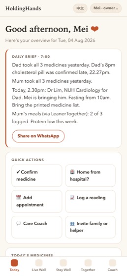 HoldingHands daily brief on an iPhone