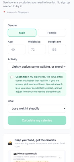 LeanerTogether calorie calculator on an iPhone